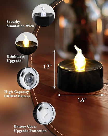 merrynights Black Candles, 12 Pack Tea Lights Candles Battery Operated, LED Tealight Candle, Flameless Votive Candle for Fall Holiday Decor, Theme Party -1.4" D X 1.3" H