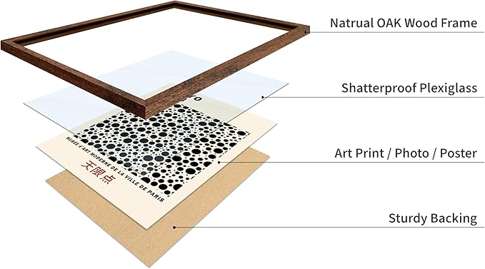 Poster Master Vintage Poster - Retro Pop Art Print - Gift for Artist, Friend - Black Dots, Tokyo, Ville de Paris, Modern, Abstract - Wall Decor for Home, Office, 11x14 Brown Framed