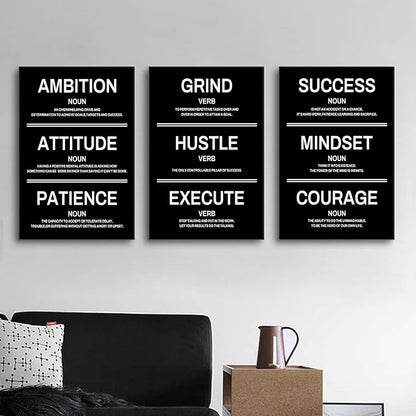 Inspirational Posters Ambition Execute Success Motivational Canvas Wall Art Inspiring Painting Prints Black Quotes Positive Picture for Living Room Bedroom Office Wall Decor Artwork [48''W x 24''H]