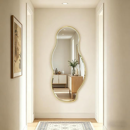 POZINO Large Irregular Mirror, 63"x28.5" Asymmetrical Metal Frame Mirror with Beveled Edge, Premium Organic Wall Mirrors for Living Room Bedroom Hallway Entryway, Horizontal/Vertical Hanging