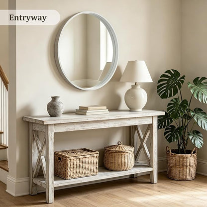 WallBeyond 36 Inch Round Wood Mirror, Large Circle Wooden Frame Wall Mirror for Bathroom, Living Room, Bedroom, Entryway (White)