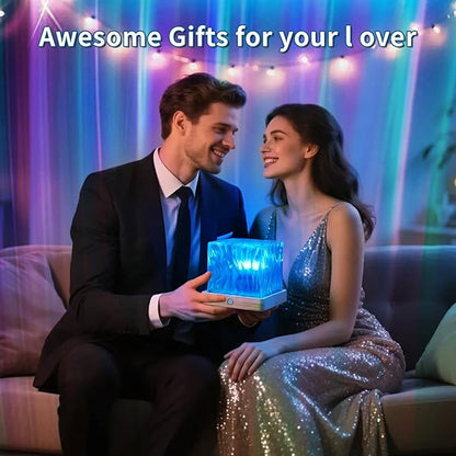 Northern Lights Projector, 16-Color LED Cube Lamp with Remote Control, Dynamic Water Ripple Ceiling Projection, Dimmable Ambient Night Light, Romantic Bedroom Decor Gift for Teens
