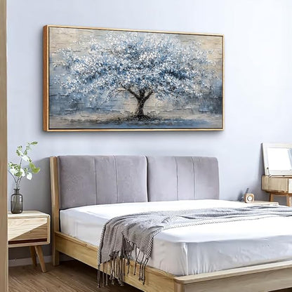 ZUITINGHUA Large Canvas Wall Art For Living Room Wood Framed Bedroom Wall Decorations Grayish Blue Tree Abstract Paintings Modern Office Decor Canvas Prints Artwork Home Decor Posters 30x60 In