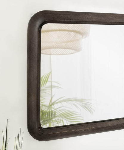 Kate and Laurel Pao Modern Rounded Rectangular Wall Mirror; 17 x 32; Gray; Decorative Industrial Tall Wood Mirror with Radius Corners for Vertical or Horizontal Display