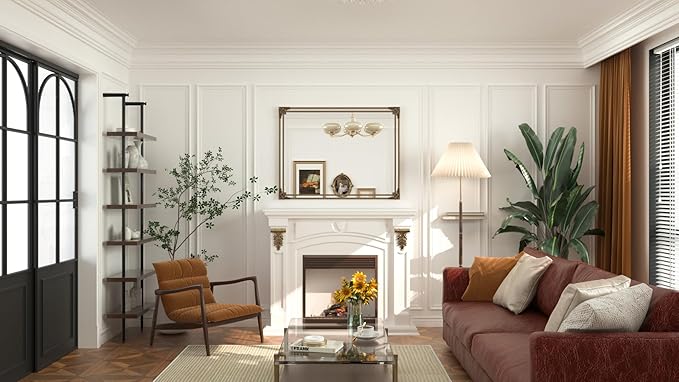 Keonjinn Brass Vintage Mirror for Wall, 40" x 30" Antique Gold Mirrors with Metal Frame, Baroque Style Decoration for Mantle, Bathroom, Living Room, Fireplace, Bedroom, HD Shatterproof Glass