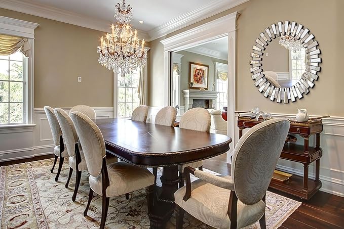 Chende Round Mirrors for Decor, 44'' Large Decorative Wall Mirror with 3D Frame Beveled Glass, Frameless Circle Mirror for Living Room, Dining Room, Bathroom, Entryway, Bedroom