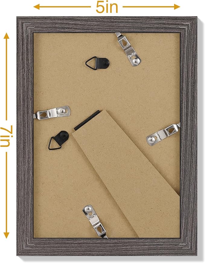 Vittanly 5x7 Picture Frames Set of 9, Display 4x6 Pictures with Mat or 5x7 without Mat, Photo Frames for Wall or Tabletop with Plexiglass, Engineered Wood, Dark Grey