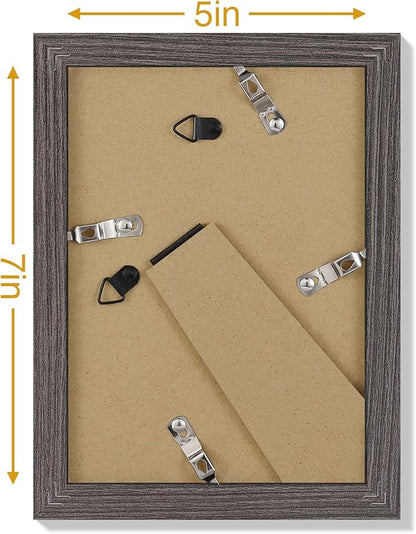 Vittanly 5x7 Picture Frames Set of 9, Display 4x6 Pictures with Mat or 5x7 without Mat, Photo Frames for Wall or Tabletop with Plexiglass, Engineered Wood, Dark Grey