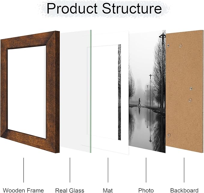 iRahmen 7x10 Picture Frame - High Definition Real Glass Wooden Photo Frames for Tabletop Display and Wall Mounting (Dark Brown, Set of 2)