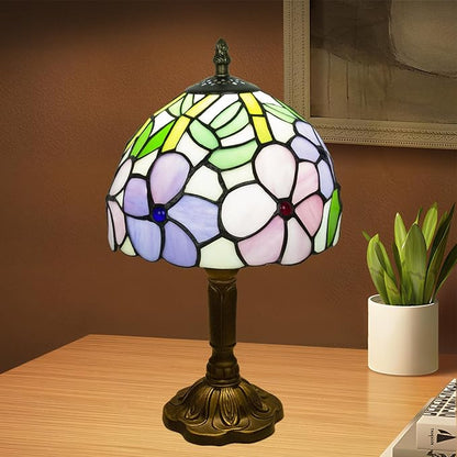 Tiffany Style Table Lamp, 3 Color Temperatures Bedside Lamp, 8 Inch Stained Glass Desk Light for Home Office Bedroom Living Room (4 Flower Pattern)