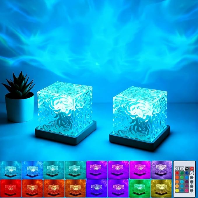 2Pack Aurora Ocean Wave Lights Projector,16 Colors 4 Modes Northern Lights Dimmable Ambient Mood Lighting for Shower,Crystal Color Changing Night Light for Bedroom Playroom Bathroom (Large)