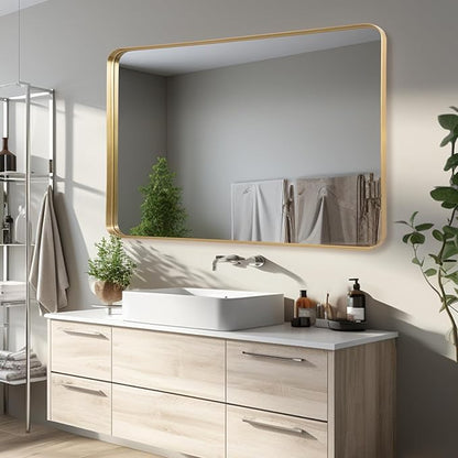 Anpark Gold Metal Deep Frame Mirror - 30" x 48" Rectangular Wall Mounted Vanity Mirror for Bathroom, Bedroom, Living Room & Entryway Decor