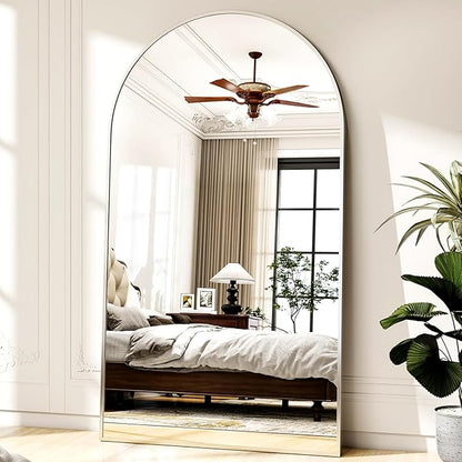 Easly 46"x76" Arched Full-Length Mirror, Oversized Floor Mirror with Stand, Freestanding or Wall-Mounted Full Body Mirror for Living Room, Bedroom, or Cloakroom, Silver