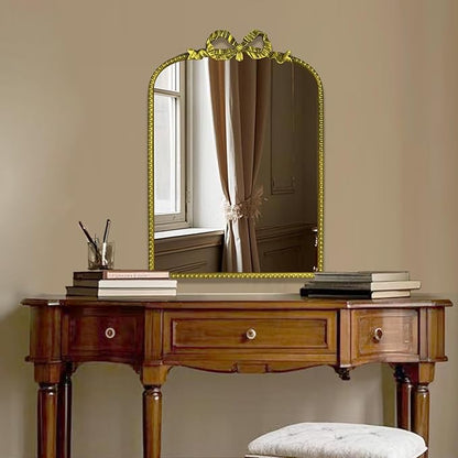 Antique Baroque Vintage Vanity Mirror Inch, Gold with Ornate Antique Frame, Arched Vintage Wall Mirror for Living Room, Fireplace, Entryway (Golden (Arched 2), 22" L x 15" W)