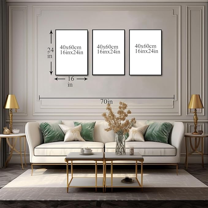 Bwodke Canvas Wall Art Boho Mountain Framed Wall Art Set of 3 Watercolor Nature Landscape Picture Decor Sun Forest Prints Artwork for Living Room Bedroom Office 16"x24"