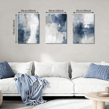 WENGTIAO 3 Pcs Navy Blue Abstract Canvas Wall Art Prints Modern Minimalist Blue Gray Artwork for Walls Framed White Neutral Poster Paintings Decor for Living Room Bedroom Bathroom Office 20x28x3Pcs