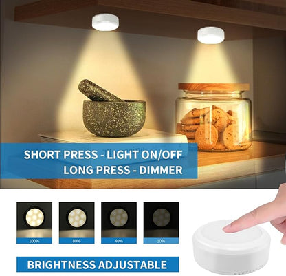 LEASTYLE Puck Lights with Remote,Battery Operated Under Cabinet Lighting with Dimmable Timer, 3000K Stick-On Closet Light Under Counter Lights for Kitchen(White,3 Pack)