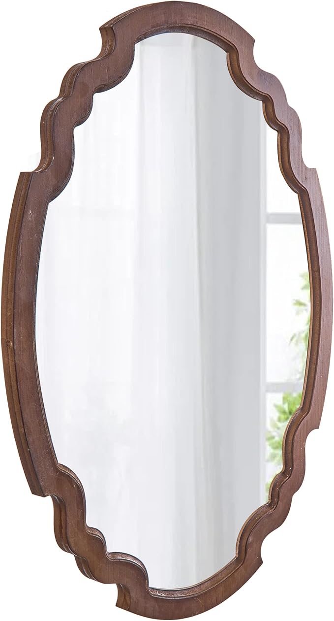 Hanging Farmhouse Oval Mirrors for Wall Decor 16 X 22 Inch, Handmade Burning Finished Oval Bathroom Mirrors for Over Sink, Rustic Wood Mirror for Entryway, Horizontal or Vertical