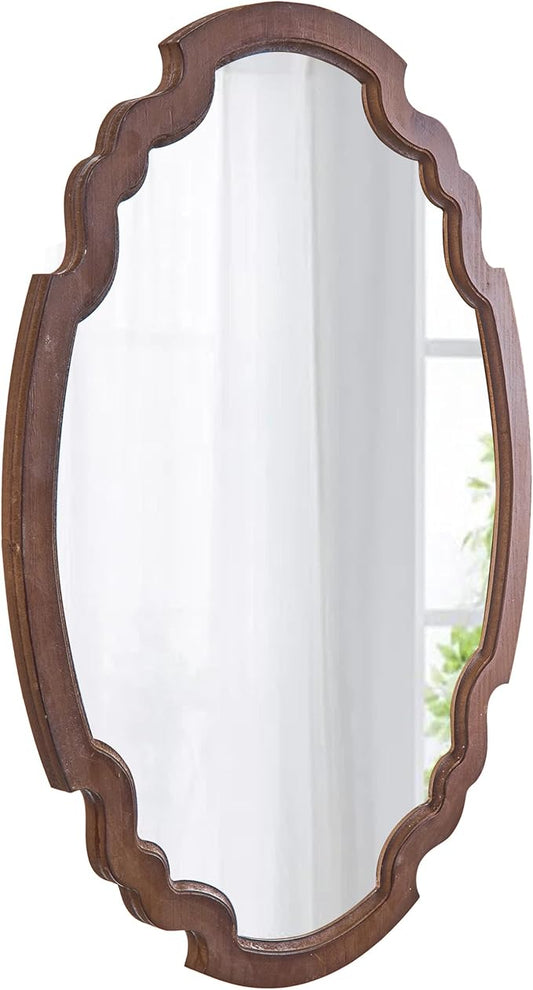Hanging Farmhouse Oval Mirrors for Wall Decor 16 X 22 Inch, Handmade Burning Finished Oval Bathroom Mirrors for Over Sink, Rustic Wood Mirror for Entryway, Horizontal or Vertical