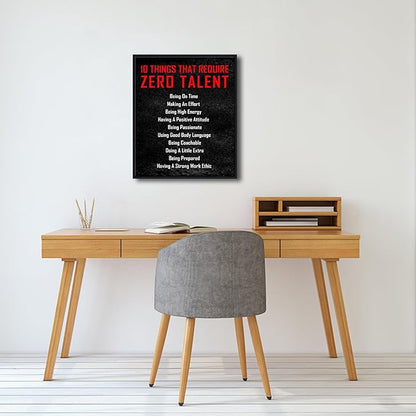Pyradecor Large Black Framed Wall Art Inspirational Poster Canvas Prints Motivational 10 Things that Require Zero Talent Office Positive Quotes for Classroom Decorations