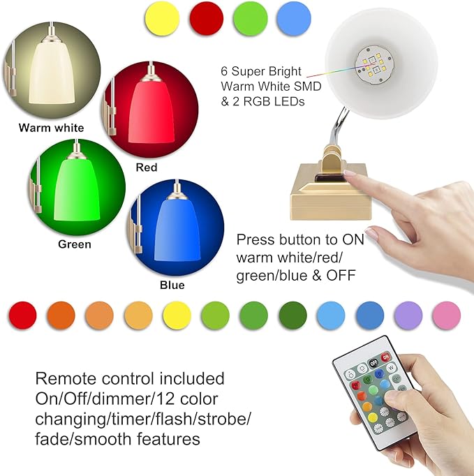 LUXSWAY Wall Sconce with 12 Color Changing,Wall Mounted Light, Wall Lamp Over Bed Headboard Light for Hallway Bedroom Home Decor, Dimmer & Timer Off -2Pack
