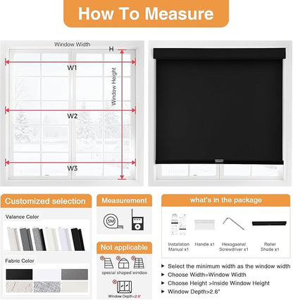 AOSKY No Drill Customize Blackout Roller Shades with Valance,Cordless Blinds for Indoor Windows,Room Darkening Window Shades Pull Down with Free-Stop Spring System,UV Protection for Home