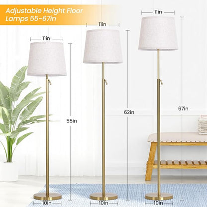Modern Floor Lamp for Living Room and Bedroom- 55"-67" Height Adjustable Standing Lamps with Dimmable LED Bulb and Remote Control-Bright Tall Stand Light with Shade for Corner Lighting （Gold）
