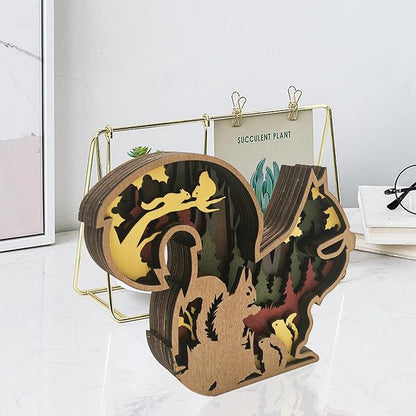 Laozai Wooden Forest Animals Squirrel Cabin Rustic Decor Wall Decorations Mountain Decor for Bedroom Living Room Table Decorative