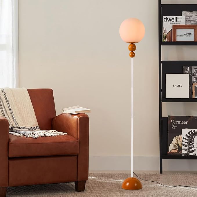 DEC LUCE DECOLUCE LIGHTING Modern Floor Lamps for Living Room, Globe Glass Shade Floor lamp for Bedroom, Standing lamp for Office, Corner(Orange)