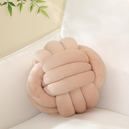 Sioloc Soft Knot Ball Pillows,Round Throw Pillow Cushion Home Decoration Plush Pillow,Throw Knotted Pillow Handmade Round Pillow（13.7inches,Beige）