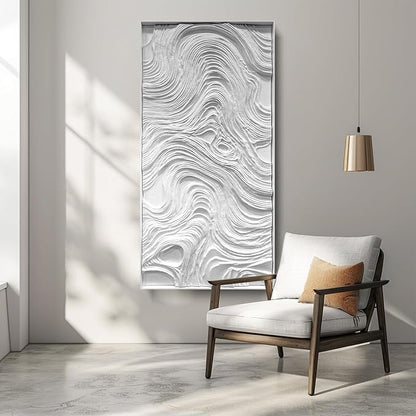BrightA White wood abstract wave relief wall decoration piece, wooden horizontal wall art large sandstone handmade art piece, aesthetic embellishment for home gallery 23.6"x47.2"