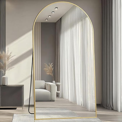 Dewfig Arched Full Length Mirror, 78"x38" Large Floor Mirror with Stand, Oversized Full Body Mirrors for Standing/Leaning/Hanging, Wall Mounted Mirrors for Bedroom, Living Room,Dressing Room, Gold