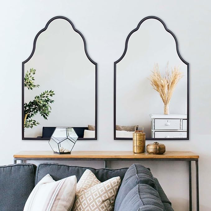Chende 36'' X 24'' Arch Mirror with Wood Frame, Large Black Bathroom Mirror for Wall, Elegant Scalloped Mirror for Entryway, Living Room, Dining Room