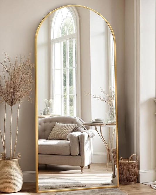 Full Length Mirror, Arched Floor Mirror Freestanding, Floor Standing Full Body Mirror with Stand for Bedroom, Hanging Mounted for Living Room Cloakroom