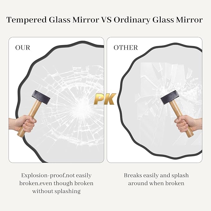HOMECOOKIN 28" Wavy Round Wall Mirror, Black Scalloped Circle Mirror Edge Round with Metal Frame, Modern Decorative Hanging/Leaning Mirrors for Bathroom, Hotels, Hallway, Entryway, Vanity, Office