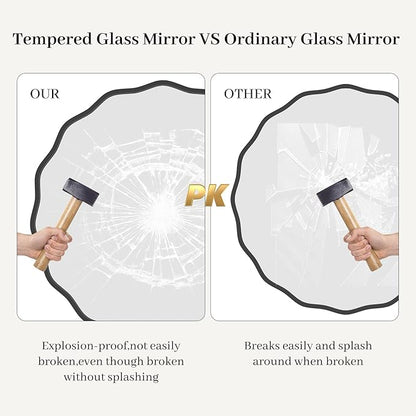 HOMECOOKIN 28" Wavy Round Wall Mirror, Black Scalloped Circle Mirror Edge Round with Metal Frame, Modern Decorative Hanging/Leaning Mirrors for Bathroom, Hotels, Hallway, Entryway, Vanity, Office
