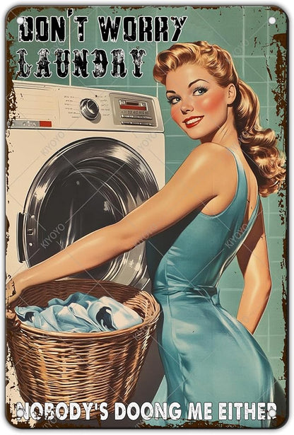 Don't Worry Laundry Vintage Tin Sign Funny Sarcastic Retro Housewife Design Mom Laundry Room Wall Decor 12x8 Inch