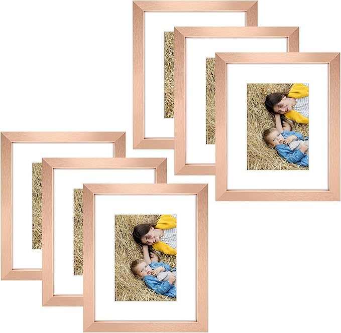 Golden State Art, 8x10 Picture Frame Set of 6 - Matted to 5x7 Photo - Engineered Wood Gallery Frame Set - Wall Mounting or Tabletop Display (Rose Gold,6 Pack)