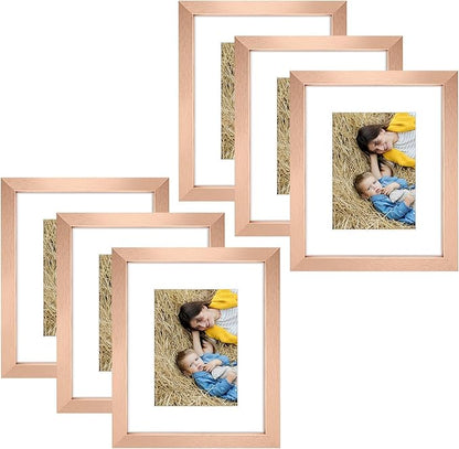 Golden State Art, 8x10 Picture Frame Set of 6 - Matted to 5x7 Photo - Engineered Wood Gallery Frame Set - Wall Mounting or Tabletop Display (Rose Gold,6 Pack)