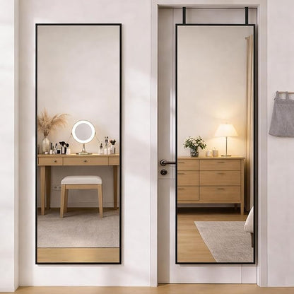 Simple Deluxe 47x14 Full Length Mirror Over The Door, Wall Mounted Full Body Mirror, Minimalist Black Aluminum Frame, HD Tempered Glass, for Bedroom, Living Room, Entryway, Black Rectangle