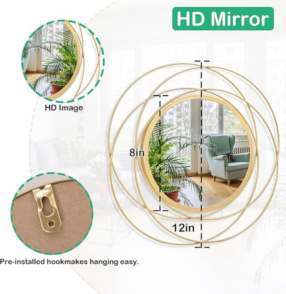 Mirrors for Wall Gold Circular Art Classic Metal Iron Frame Wall Mirror Decor Living Room Bedroom Bathroom Office Farmhouse Entryway Small 12” x 12”