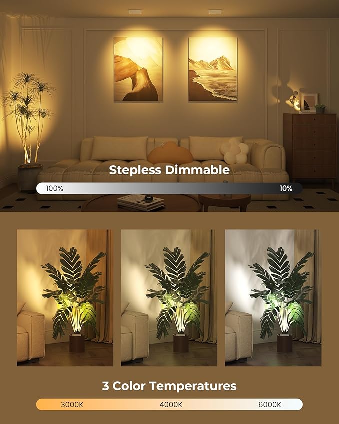 LED Spotlights Indoor, Rechargeable Uplights with Daily Auto Timer, 5500mAh Battery, 3CCT, Dimmable & Remote Control, Wireless Accent Lighting for Plants, Wall Display & Artwork