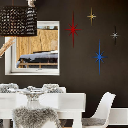 sxnzequnze 4 Pcs. Star Wall Art for Home Decor Living Room Bedroom Office Metal 3D,Bling,with Hanging Hook Starburst Midcentury Sculpture Retro Gallery Accent Celestial -Gold 16.5In/9.4In