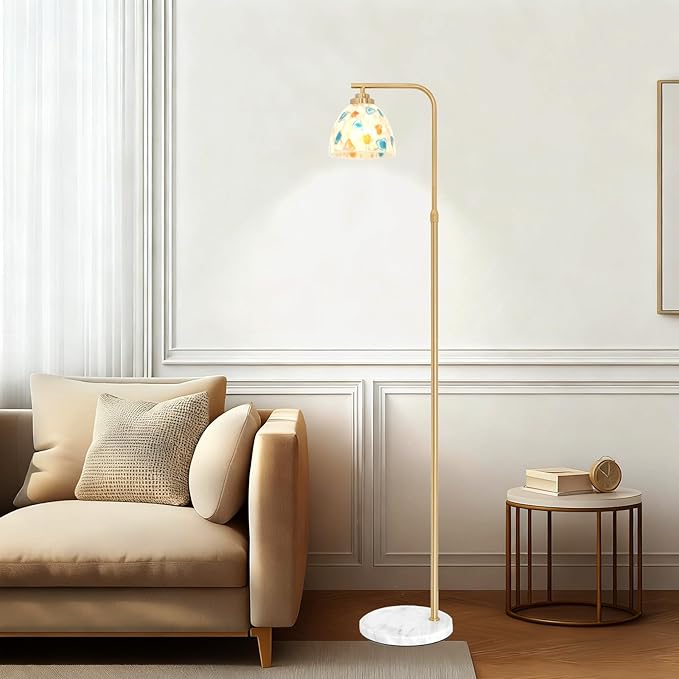 Mid-Century Modern Floor Lamp with Tiffany Style Stained Glass Shade - Vintage Brass Tree Standing Light for Living Room, Bedroom, Reading Book - Farmhouse, Bohemian, Boho Chic Home Decor