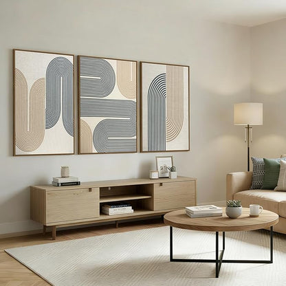 SAFERRYHOME Boho Abstract Textured Wall Art, 3D Neutral Fabric Wall Decor Framed Prints, Large Modern Minimalist Earth Tone Artwork, Black Brown Linen Painting for Home, Office, Living Room, 24"x36"x3