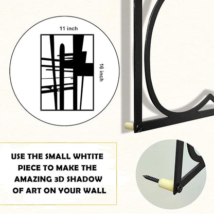 Glamativity Large 4 Pack Black Abstract Metal Wall Art, Minimalist Décor Single Line Art Wall Décor, 3D Textured Metal Wall Sculptures, for Living Room Bedroom Bathroom Study Room (Black, L Size 22.5