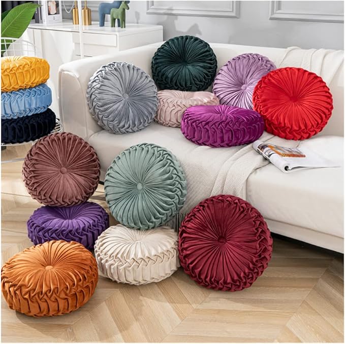 Baiyuruodie Round Velvet Pillow, Sofa Bed Bedroom Decorative Throw Pillow (38cm, Navy Blue)