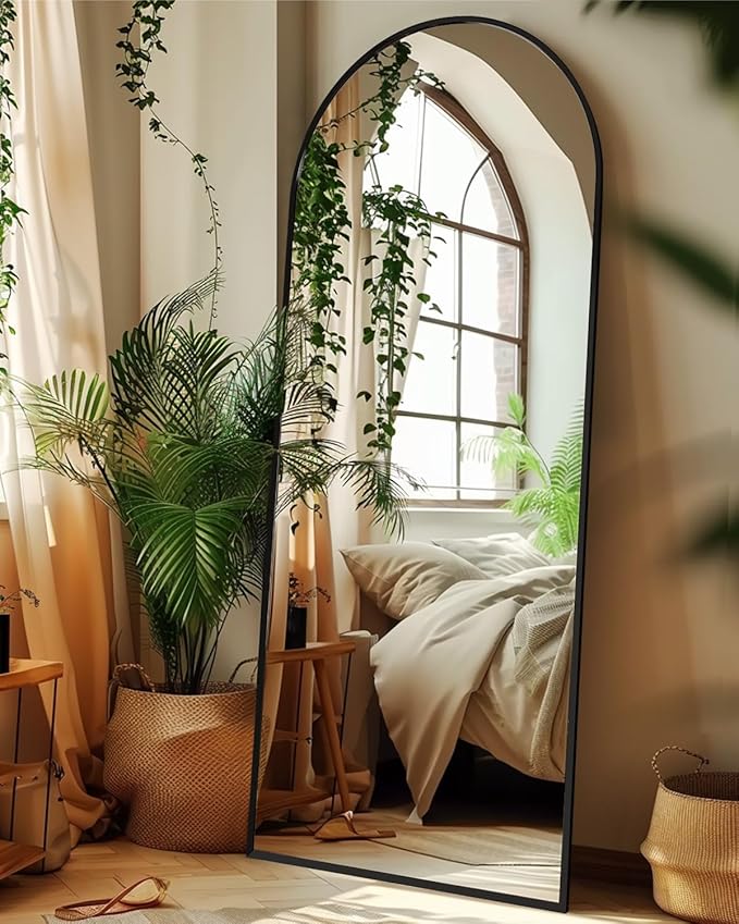 Full Length Mirror, Arched Floor Mirror Freestanding, Floor Standing Full Body Mirror with Stand for Bedroom, Hanging Mounted for Living Room Cloakroom