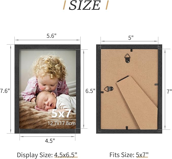 ATOBART 5x7 Black Wood Photo Frame,6 Pack Picture Frames Plexi Glass front Wall Hanging Gallery for Wall and Tabletop Display,set of 6