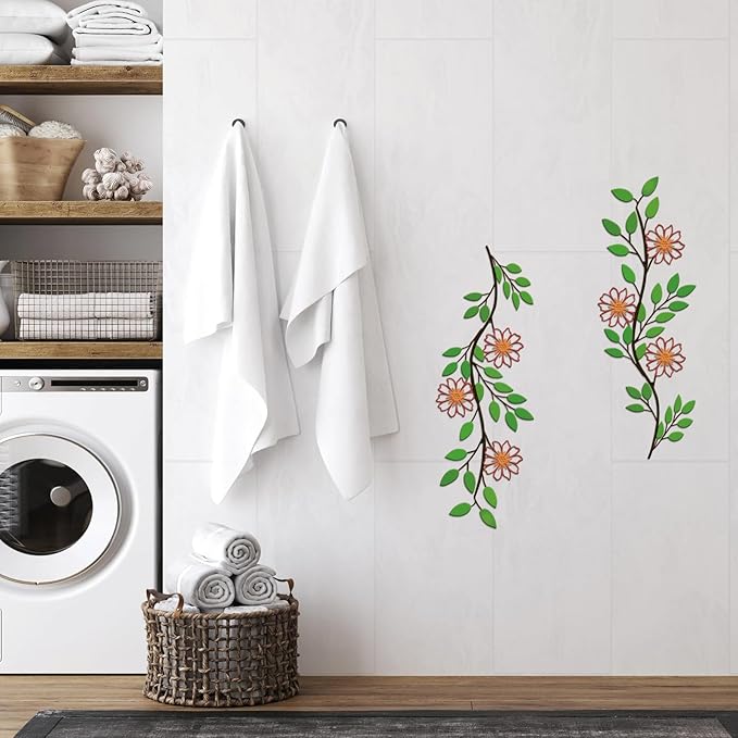 DUOOLN 2 Pcs Metal Tree Leaf Wall Decor, Long Iron Scroll Vine Wall Art Above, Rustic Hanging Sign, Line Flowers Sculpture For Above Door Living Room Office Indoor And Outdoor Decoration - Color 2